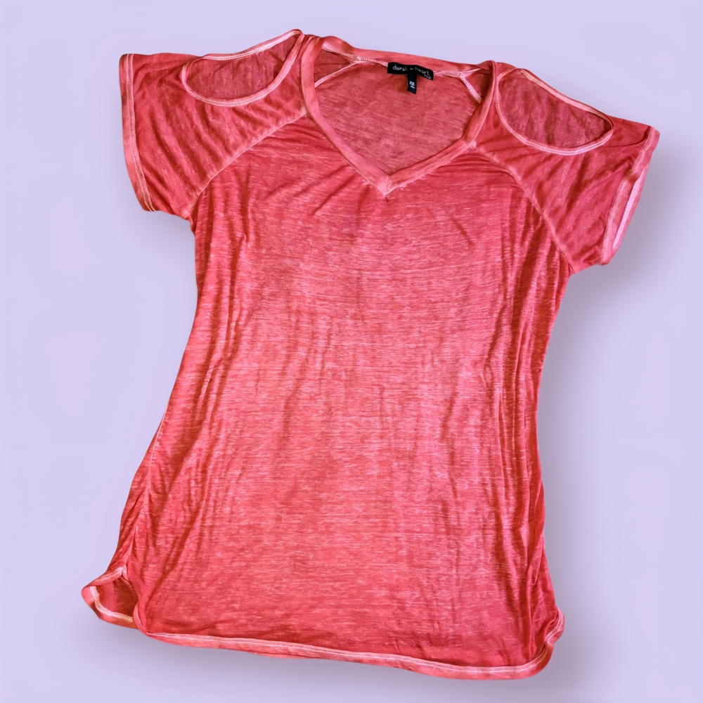 Red/Pink Open Shoulder Short Sleeve Tee